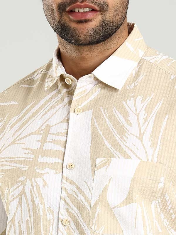 Indian Terrain Men's Regular Fit Half Sleeve All Over Print White Shirt